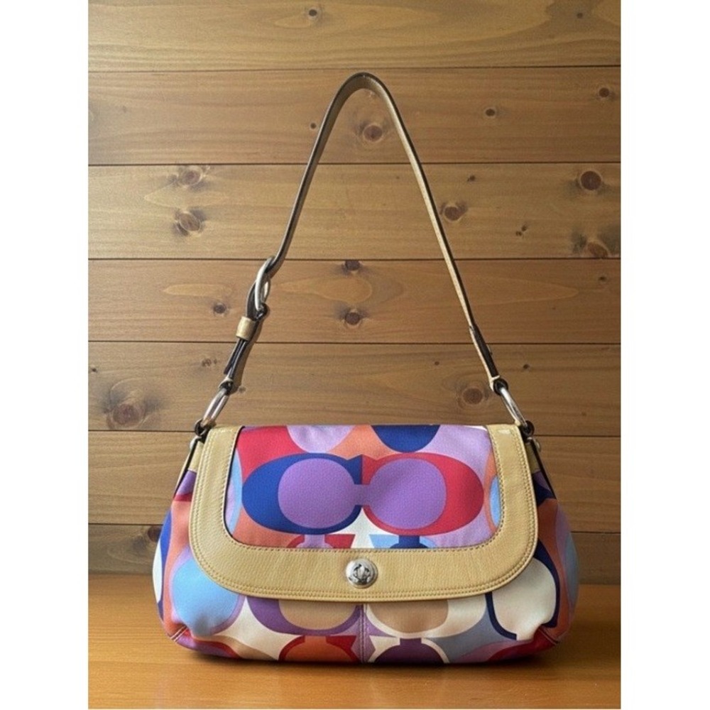 Retro Coach Y2K Soho Pleated Scarf Print Flap Bag F13795 Multicolor